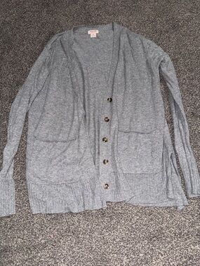 Mossimo Gray Button Front Cardigan Lightweight Soft Knit Pockets Size Medium